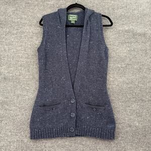 Woolrich Womens Sleeveless Hooded Cardigan Sweater Vest Size M Navy Wool Blend